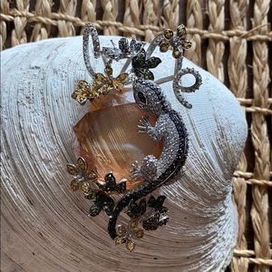 Crystal Stone Colorful  Floral Lizard Pendant